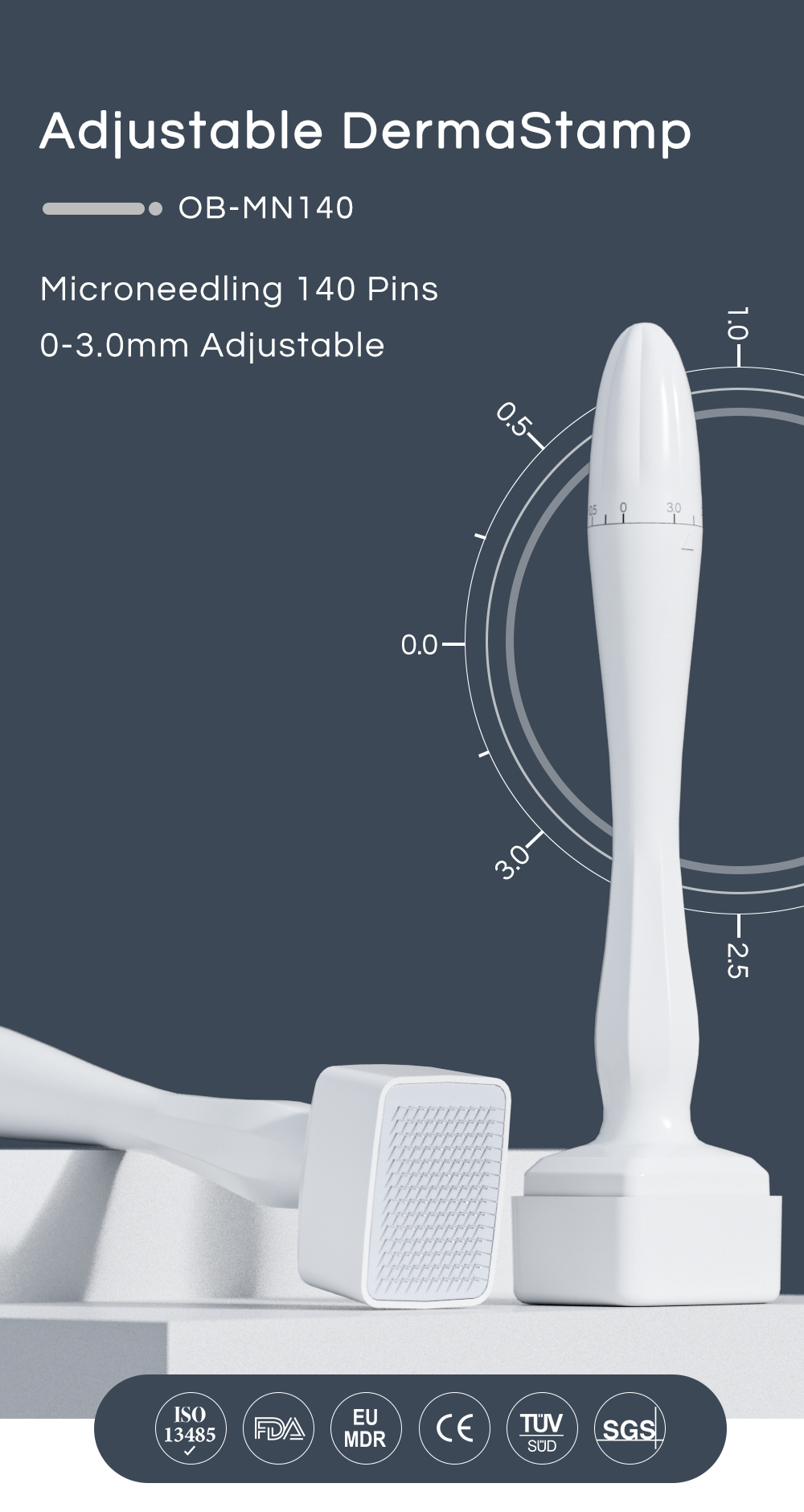 Microneedling Derma Stamp Adjustable Medical Stainless Steel 140