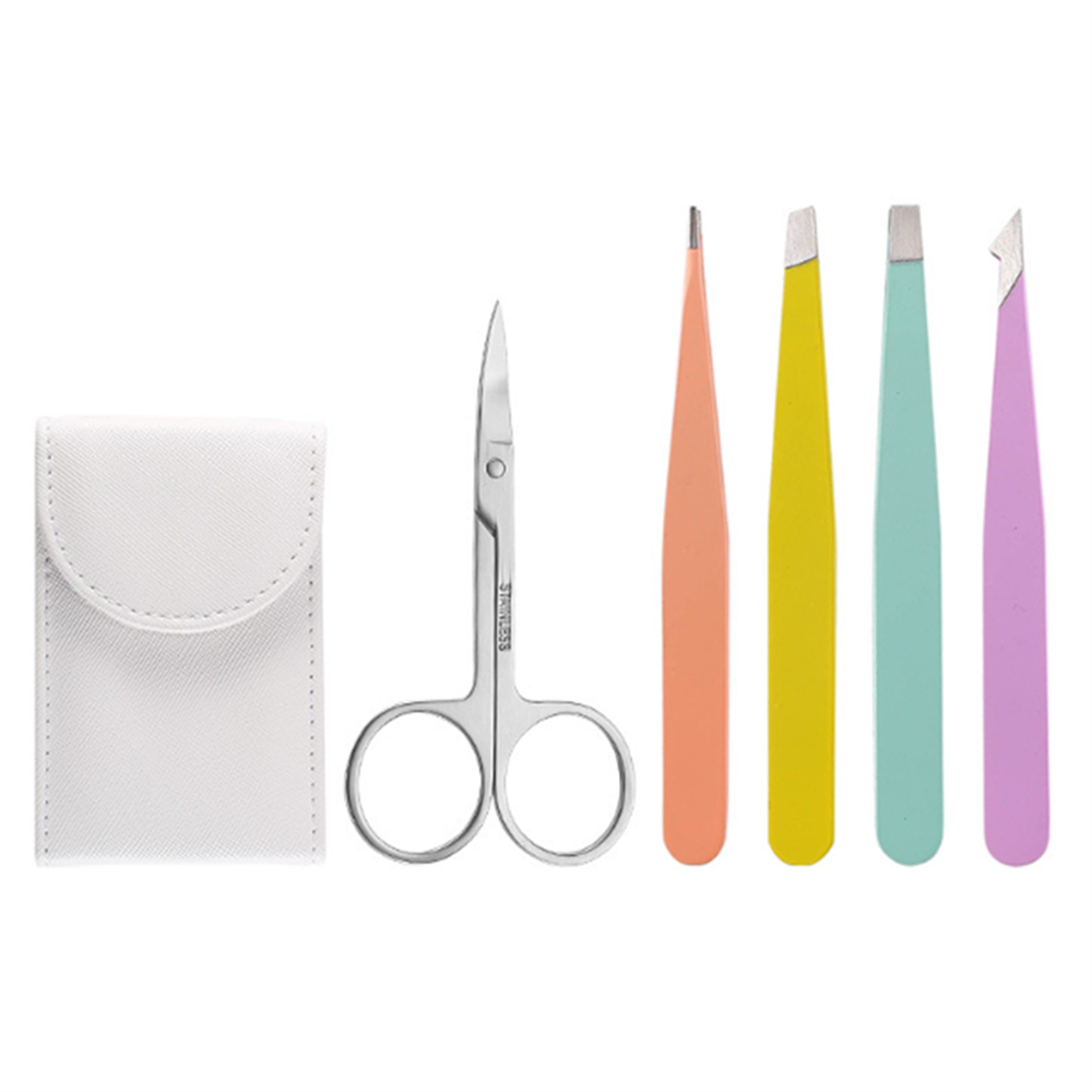 5 Pcs Tweezer Set, Eyebrow Kit Including 4 Pcs Precision Tweezers, 1 Eyebrow Scissors