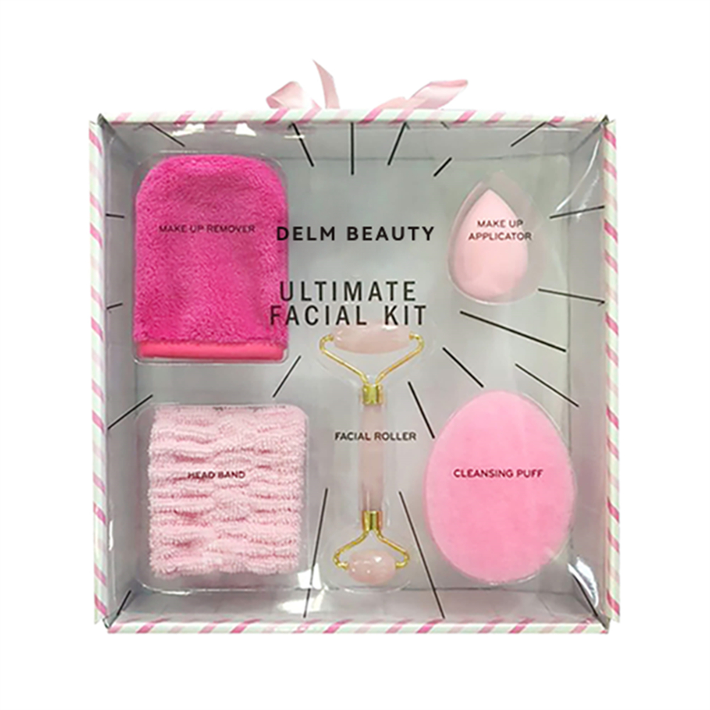 Beauty Ultimate Facial Kit, Make Up Remover, Cleansing Puff, Rose Quartz Facial Roller, Makeup Applicator and Beauty Headband
