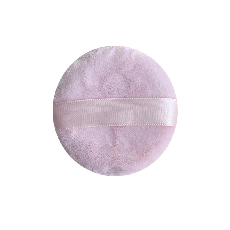 Double Ribbons Cotton Velvet Round Puff Plush Makeup Puff