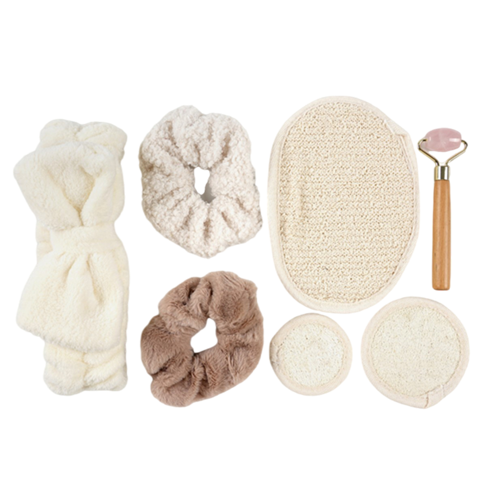 Ободки для волос, 2 шт. Scrunchies, 3 шт. Люфа для лица и тела, розовый кварцевый массажер для лица