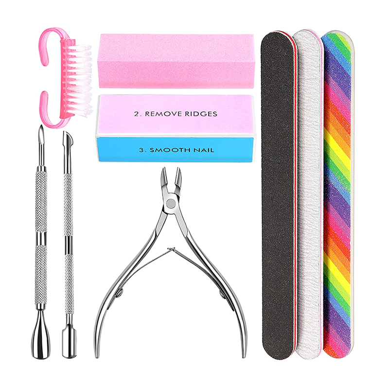 Nail File and Buffer- 3pcs Double Sided Nail File, Rectangular Nail Buffer, Buffer Block Sponge Polished, Nail Brush, Come with Cuticle Nipper and Pusher, Perfect Manicure Tool Kit for Shiny Nail