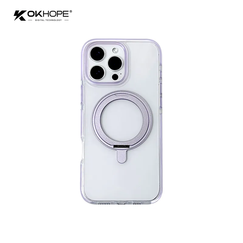 360° Rotating Stand Phone Case for iPhone 15 Pro Max for S24 Ultra for Xiaomi 13-Transparent Back Cover with Colorful Edge