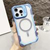 OKHOPE Magnetic Acrylic Clear Phone Case for iPhone 15/14/13 Pro Max/Plus - Blue Transparent Contrast Color Camera Stand Cover