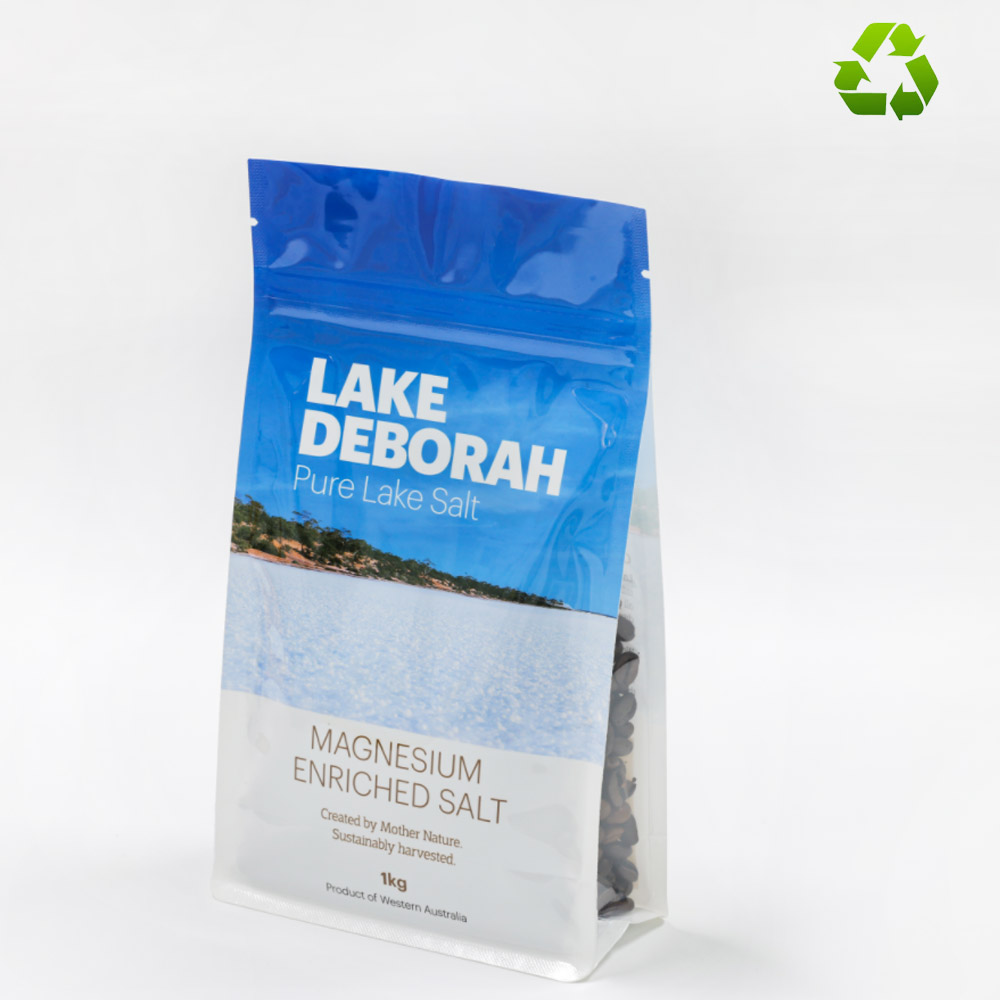 MonoPE Recyclable Ziplock Flat Bottom Box Pouch for Salt Packaging