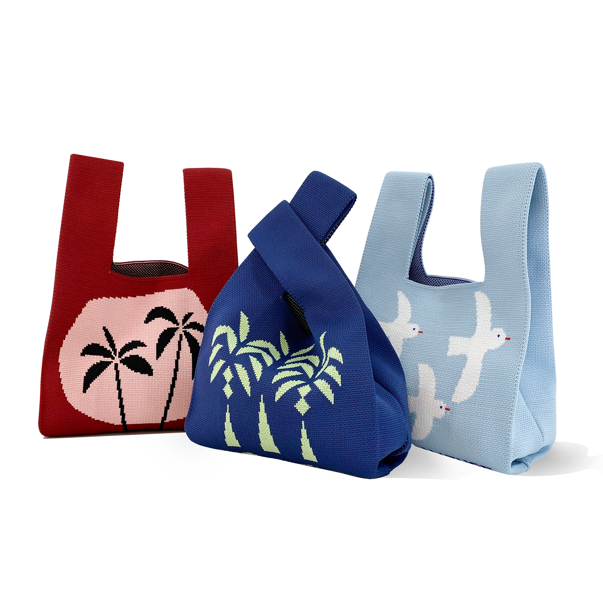 Islamic Style Geometric Pattern Knitted Wool Bucket Bag Casual Tote Box Lunch Bag Nylon Knit Shopping Tote Bag