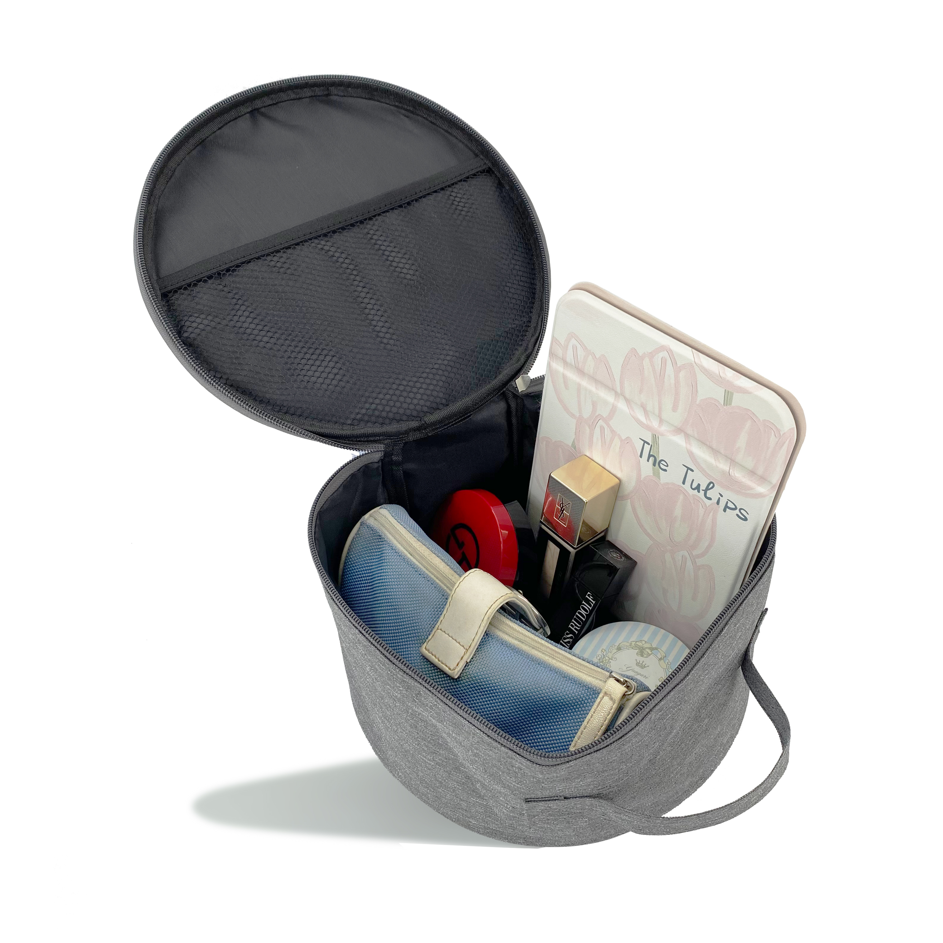 Custom logo folding electric fan handbag multifunctional portable travel cosmetics storage bag portable round storage bag