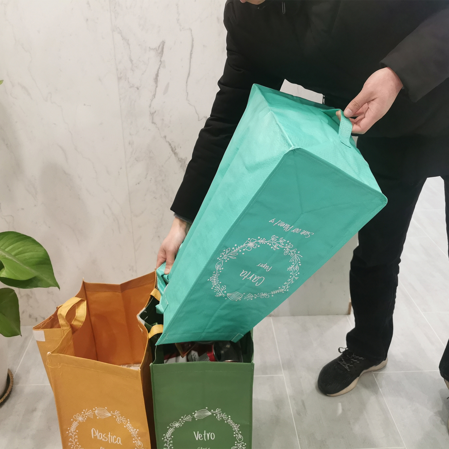 Italy fashion design reusable recycling  polypropylene woven garbage waste bag  garbage trash bag set for office - JR22WG05