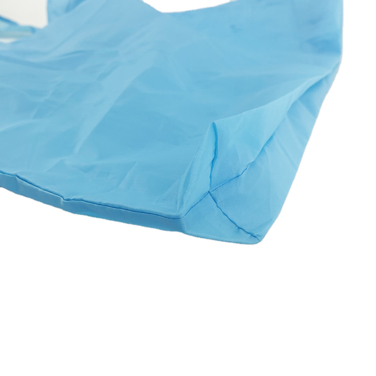 Hot Sale Foldable Blue 190T Nylon Polyester Tote Bags With Pocket For Supermarket