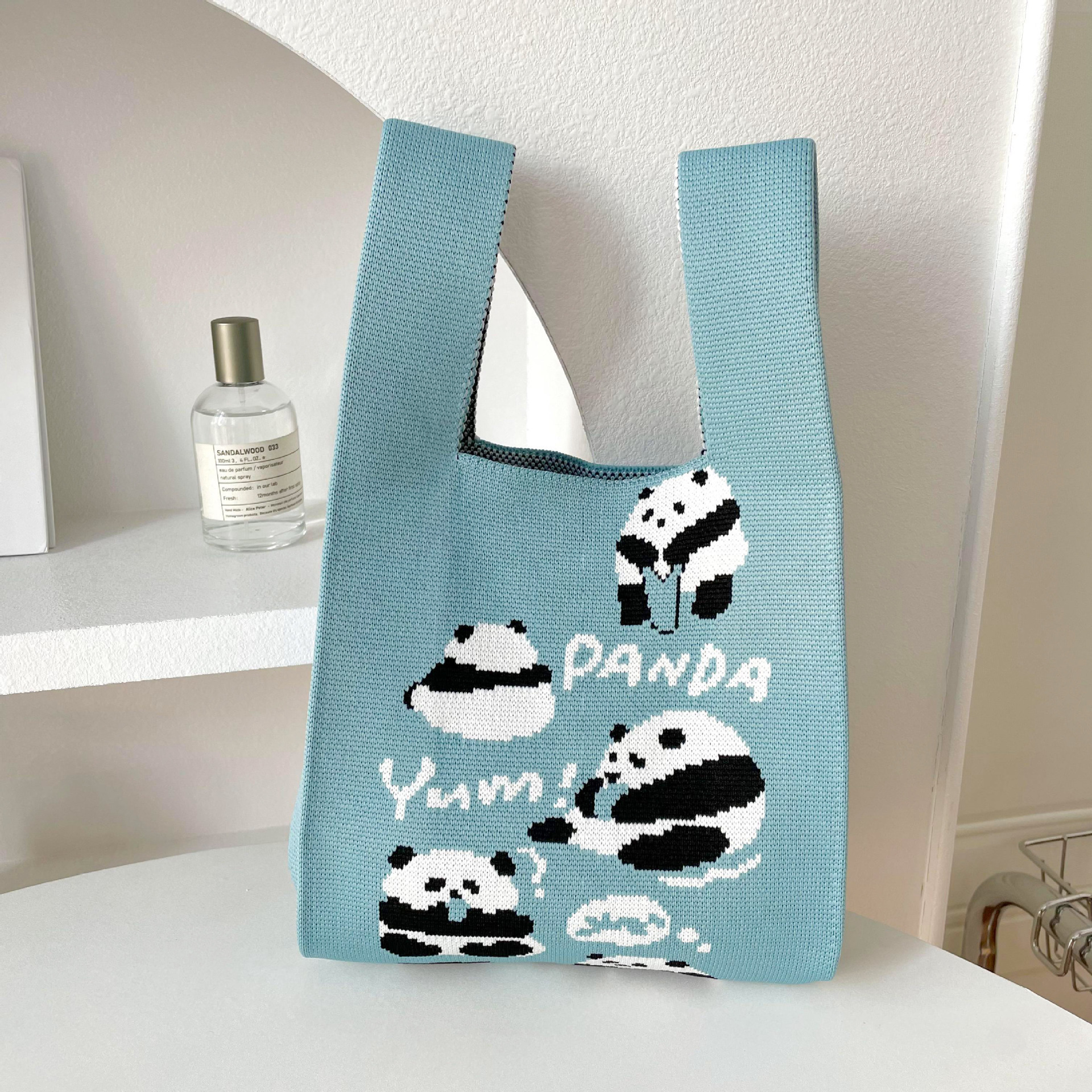 T-shirt style Panda design Fashion Handbags Nylon yarn Knitted  Tote Bags For Women and girls