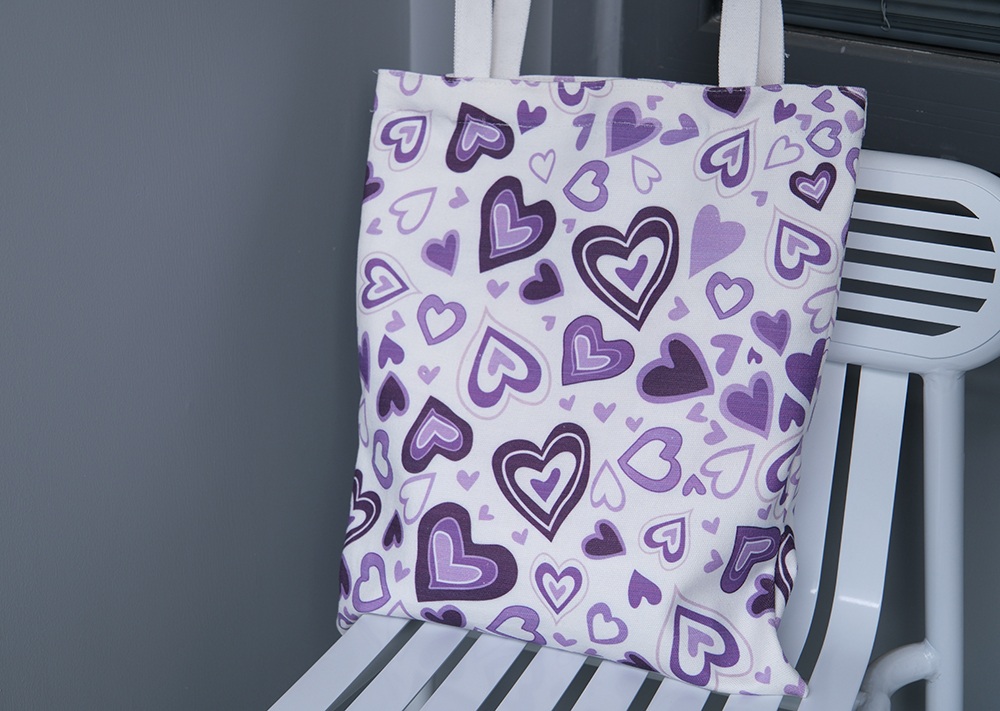 Heart design pure cotton canvas tote bag with metal push button