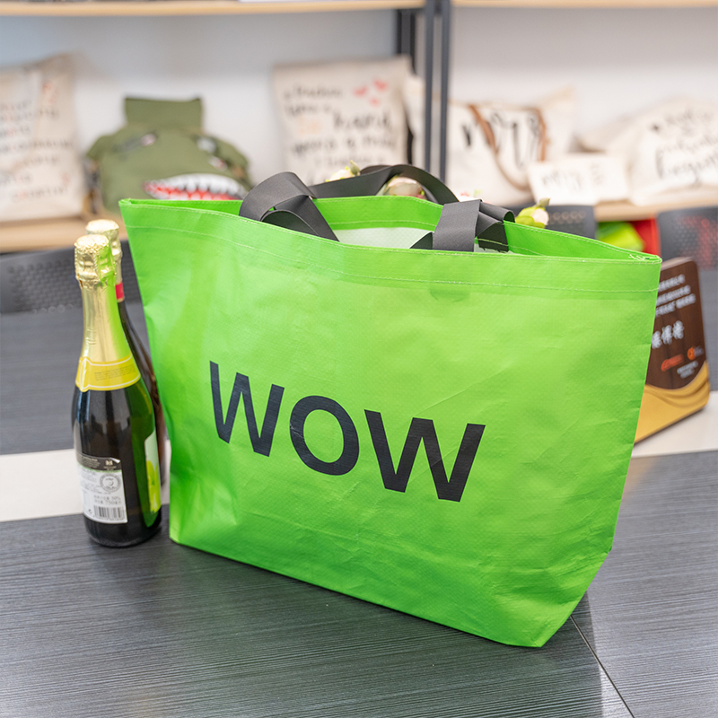 Custom Eco Friendly Reusable Green Grocery  Double Grossy laminated 150gsm Woven Polypropylene Tote Bags With Logo - PW23R012