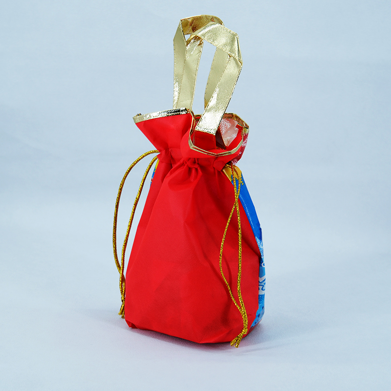 Christmas Golden Handles promotional non woven drawstring bag for holiday - NWG-20045