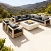 All day waterproof sofa, outdoor teak wood sofa, solid wood garden furniture sofa set