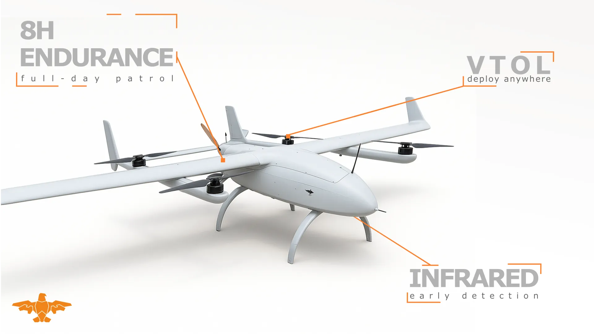 Digital Eagle YFT-CZ45 VTOL fixed-wing drone monitoring wildfire from the air.