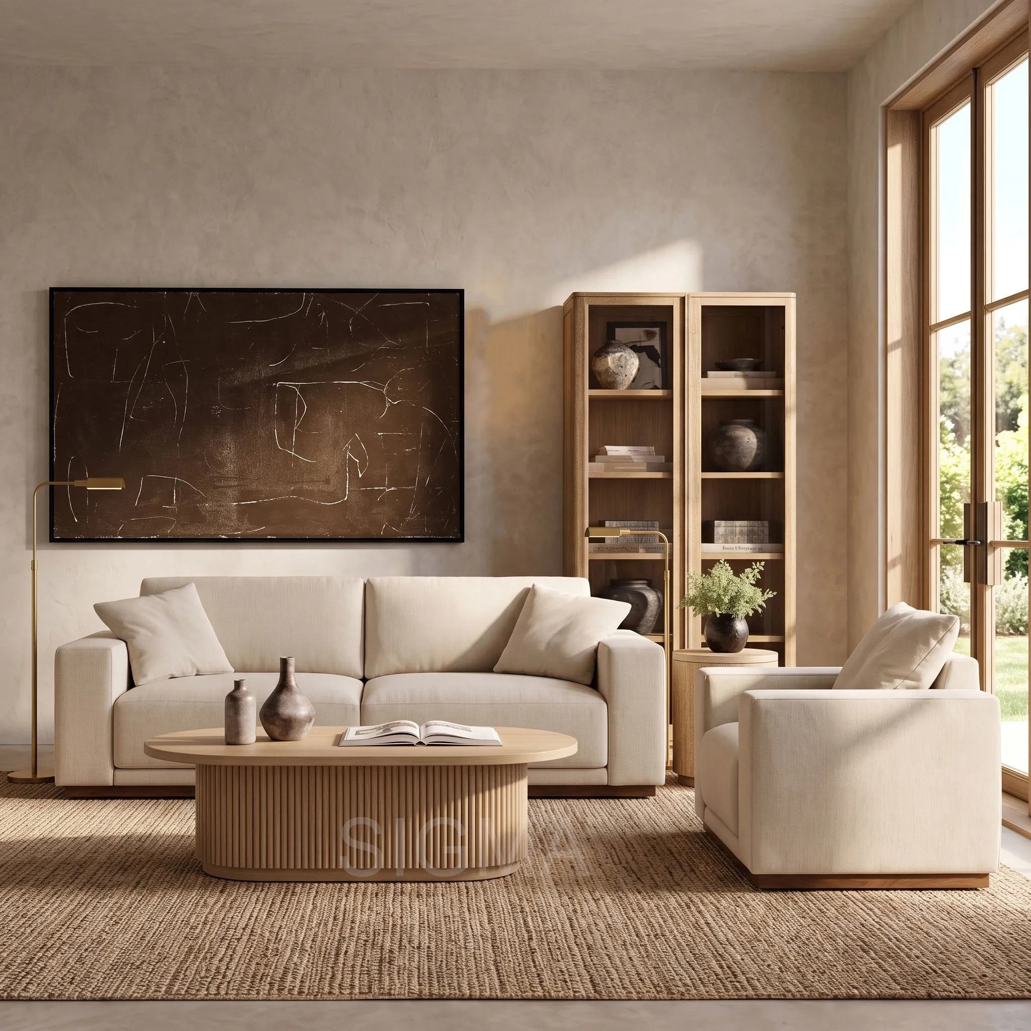 Modern Fabric Living Room Sofa Set, Luxury Modular Sofa with Solid Wood Base, for Villa and Apartment