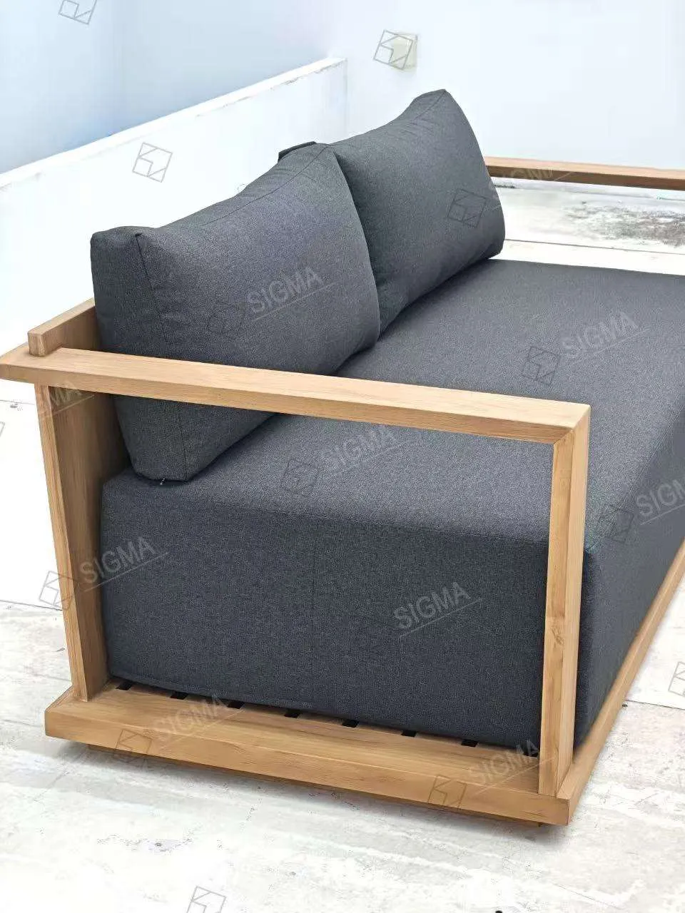 Sigma New Design Modern Design Natural Teak Outdoor Sofa Set Waterproof Fabric Courtyard Garden Villa Furniture