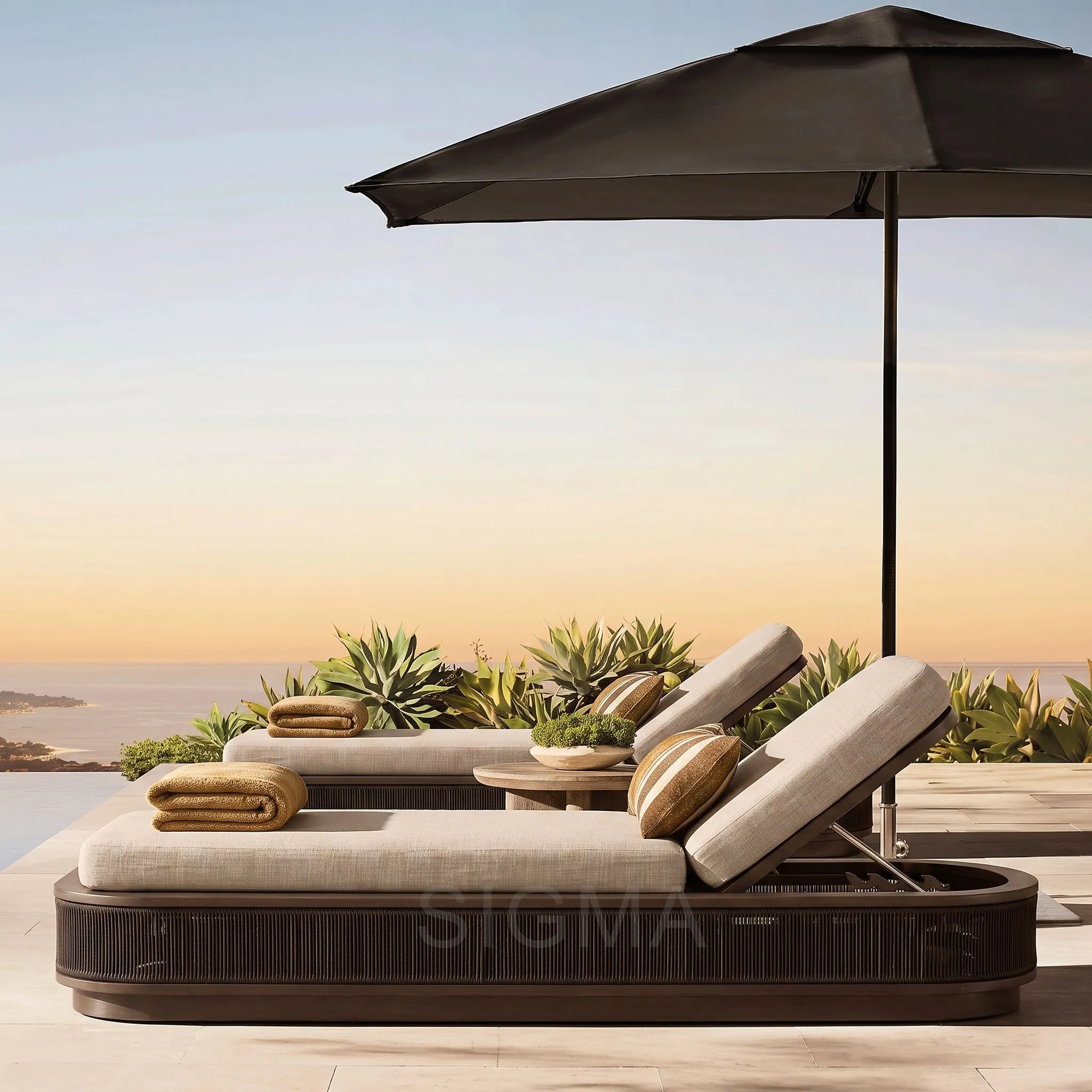 Outdoor Modern All-Weather Patio Metal Lounge Chair Furniture Garden Solid Aluminum Waterproof Wooden Single Chaise Lounge