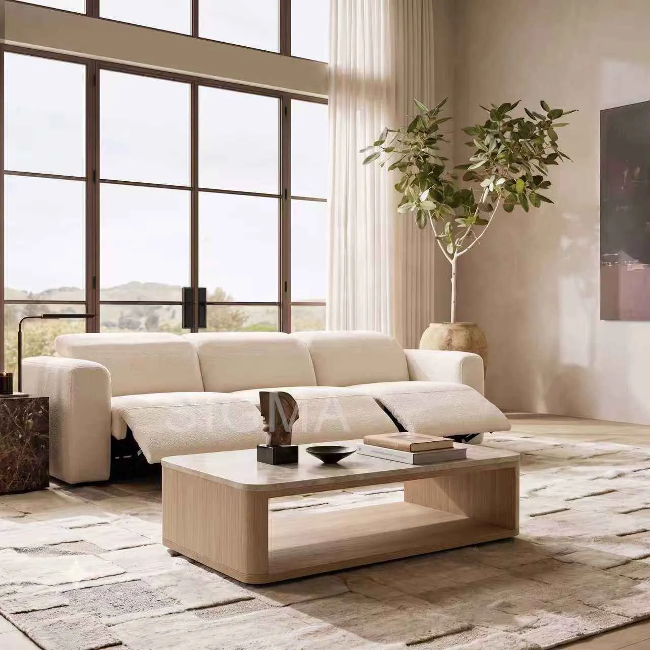 Luxury Modular Sectional Sofa, Deep Seat, Belgian Linen Feather-Blend Cushions, Modern Oversized Living Room Set for Villa and Hotel