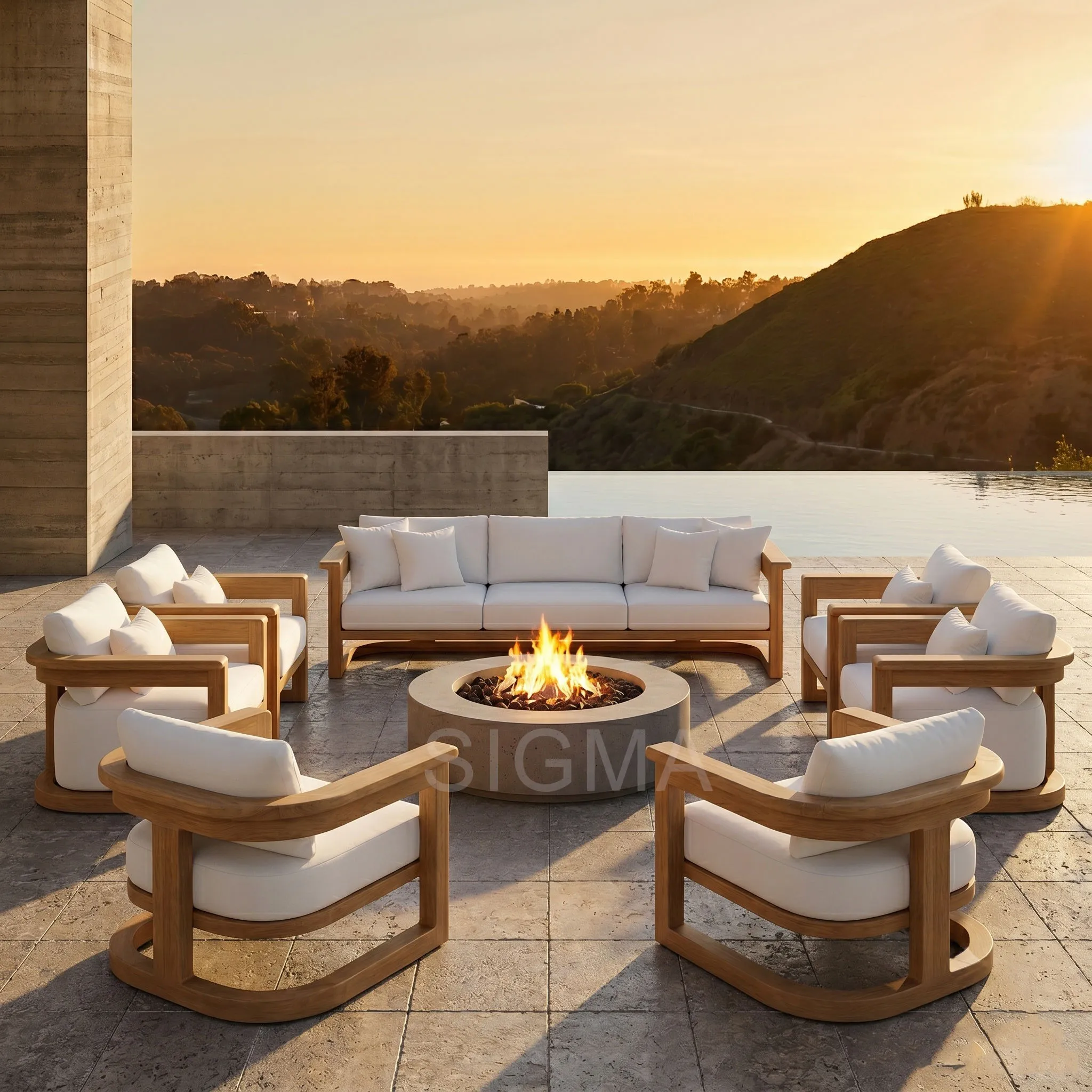 Luxury Solid Teak Outdoor Modular Sofa Set for Hotel Resort Garden Courtyard Furniture, Minimalist Design
