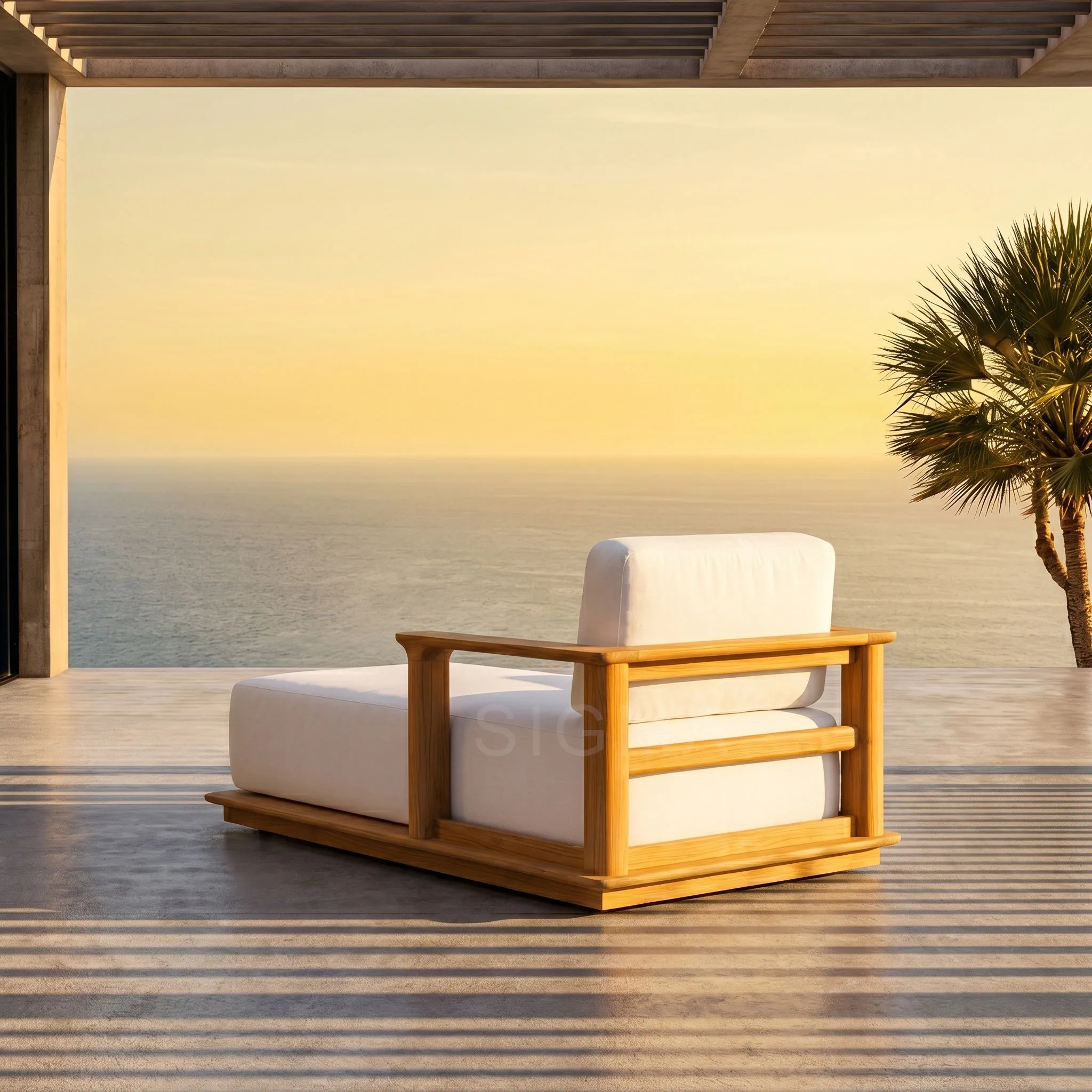 Modern Teak Lounge Chair, Outdoor Adjustable Sun Lounger for Patio and Poolside Use