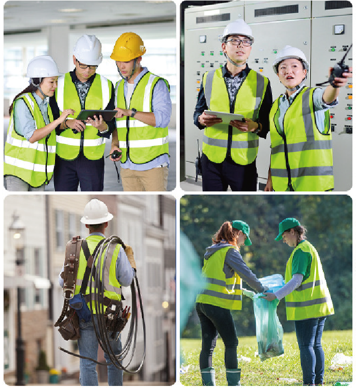 Breathable fabric reflective vest with work tag attached