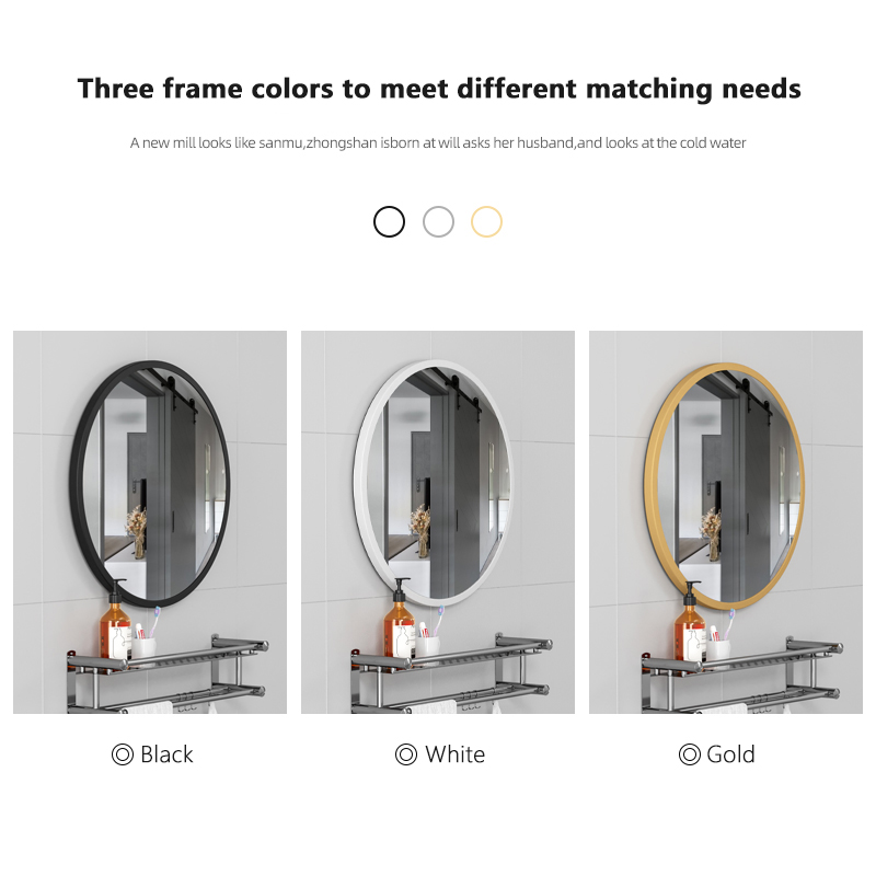 Black white gold round wall-mounted hole-free mirror
