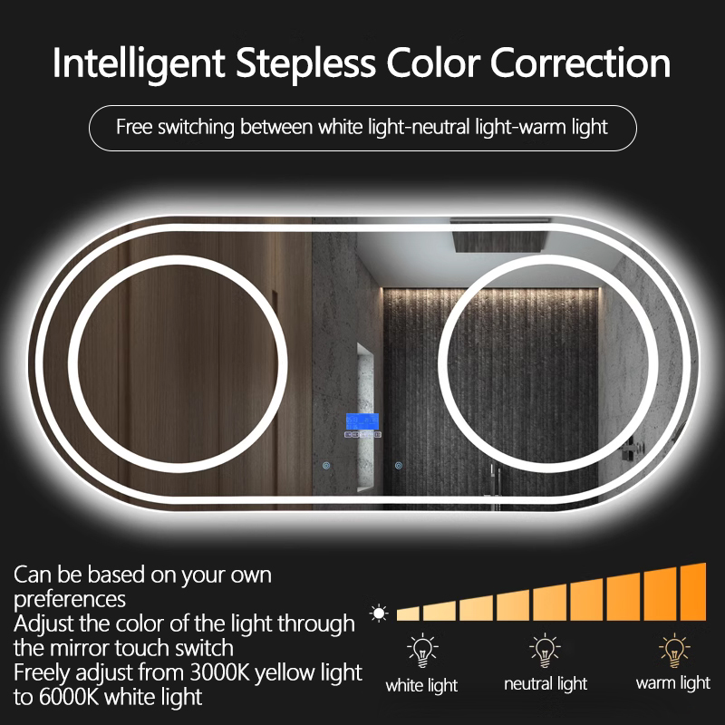 Touch screen bathroom mirror anti-fog illuminated mirror with light
