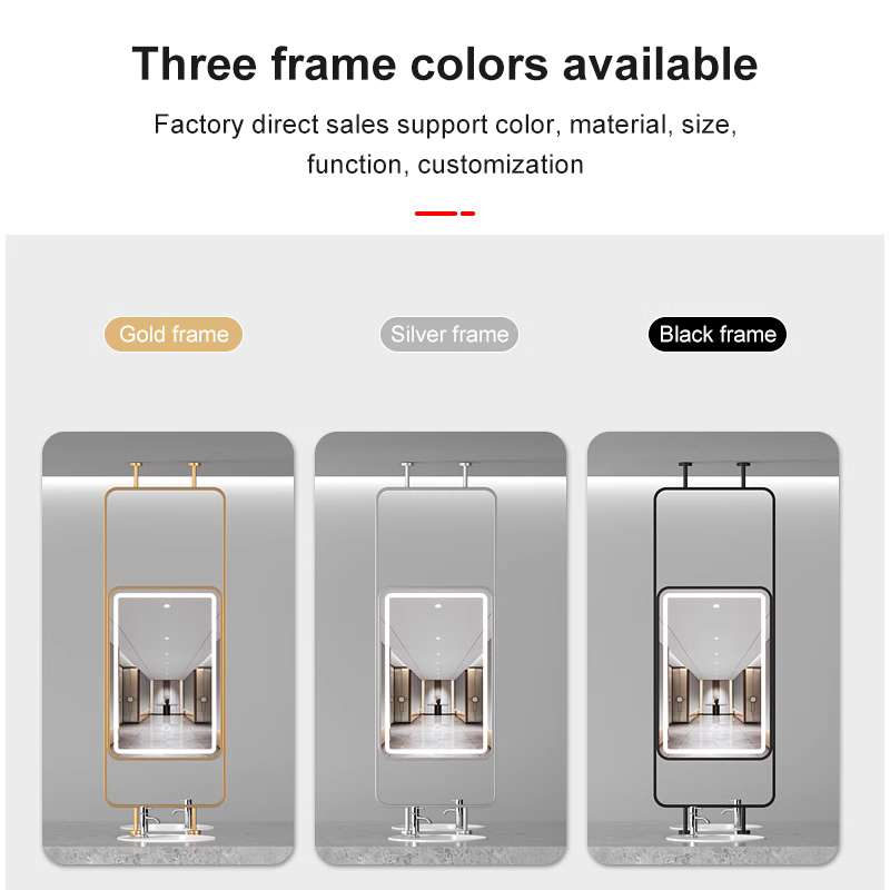 Hanging rod double sided mirror illuminated with frame
