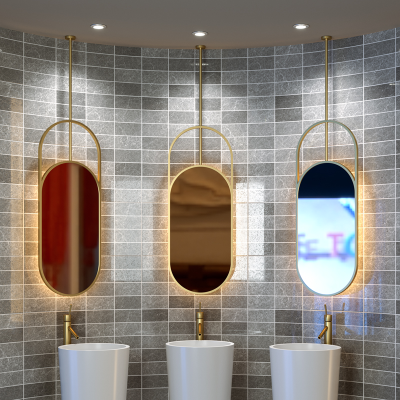 Suspension rod oval mirror ceiling hanging mirror