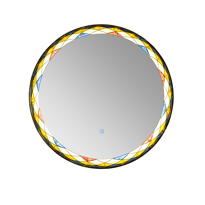 Enamel colorful round lighted touch LED mirror