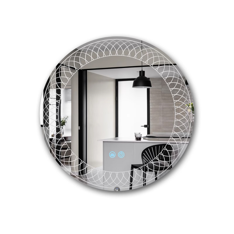 Carved art mirror bathroom smart round mirror LED