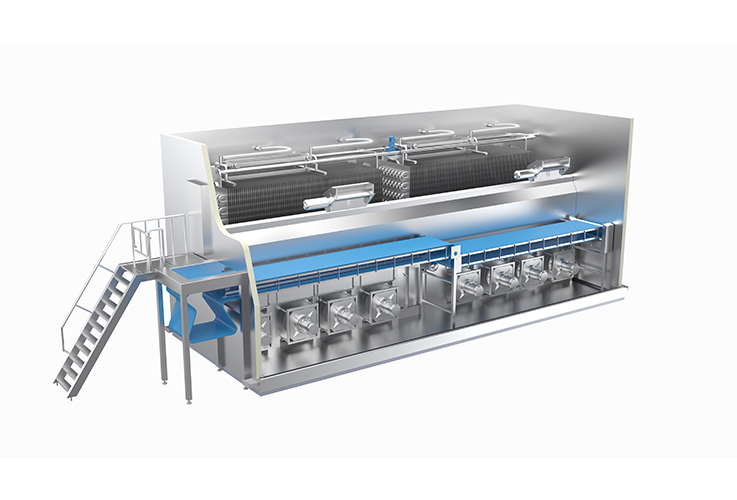 Salle de congélation par explosion dans un tunnel