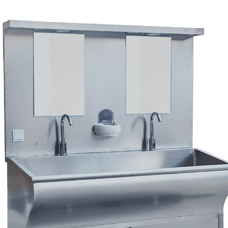 MN-SUS147 Luxury Double-bowl Stainless Steel Sink with Drainer, soap dispenser for Hospital
