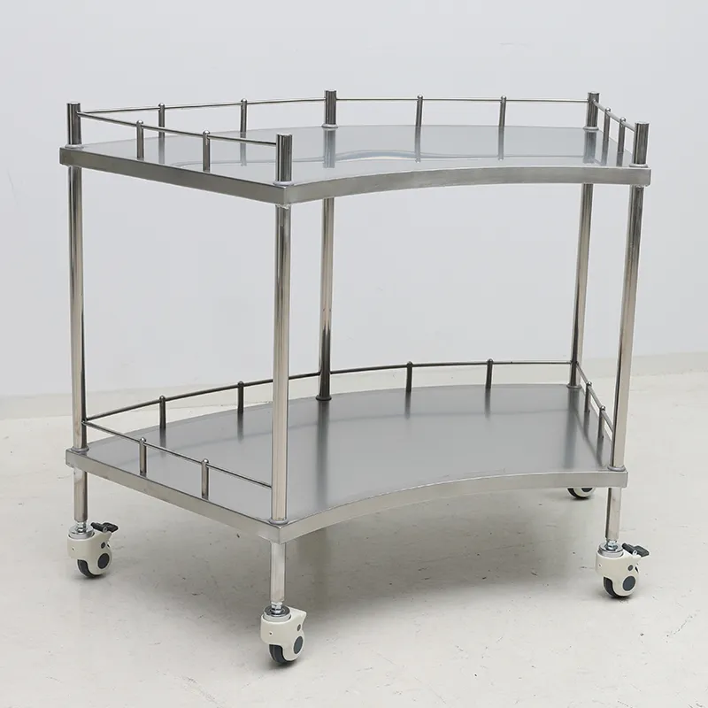 MN-SUS001 Durable hospital furniture delivery trolley, stainless steel fan-shaped trolley with wheels
