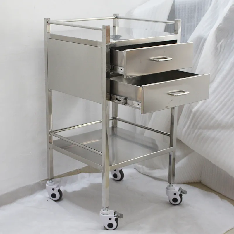 MN-SUS059 Hospital laboratory stainless steel trolley, one-piece welded thickened, oral instrument trolley, dressing change silent beauty trolley
