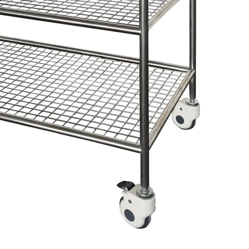 MN-SUS079 Customized three-layer commercial-grade rolling steel wire shelf trolley, metal kitchen heavy-duty multi-functional trolley with wheels and handles