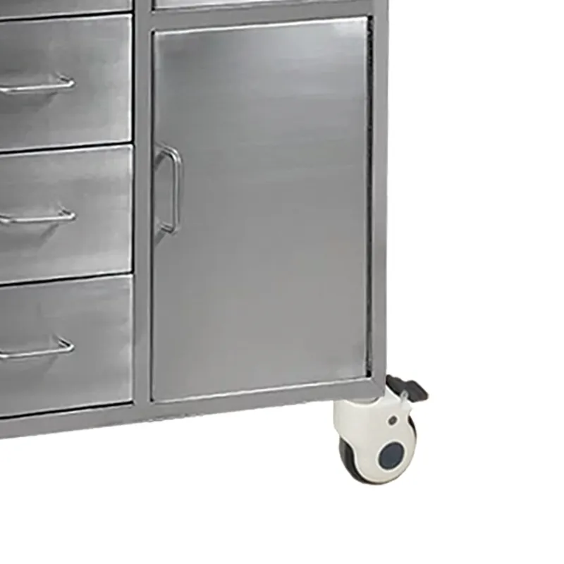 MN-SUS073 Stainless steel medical trolley with multi-drawer cabinet doors, a great assistant for storage in medical scenarios