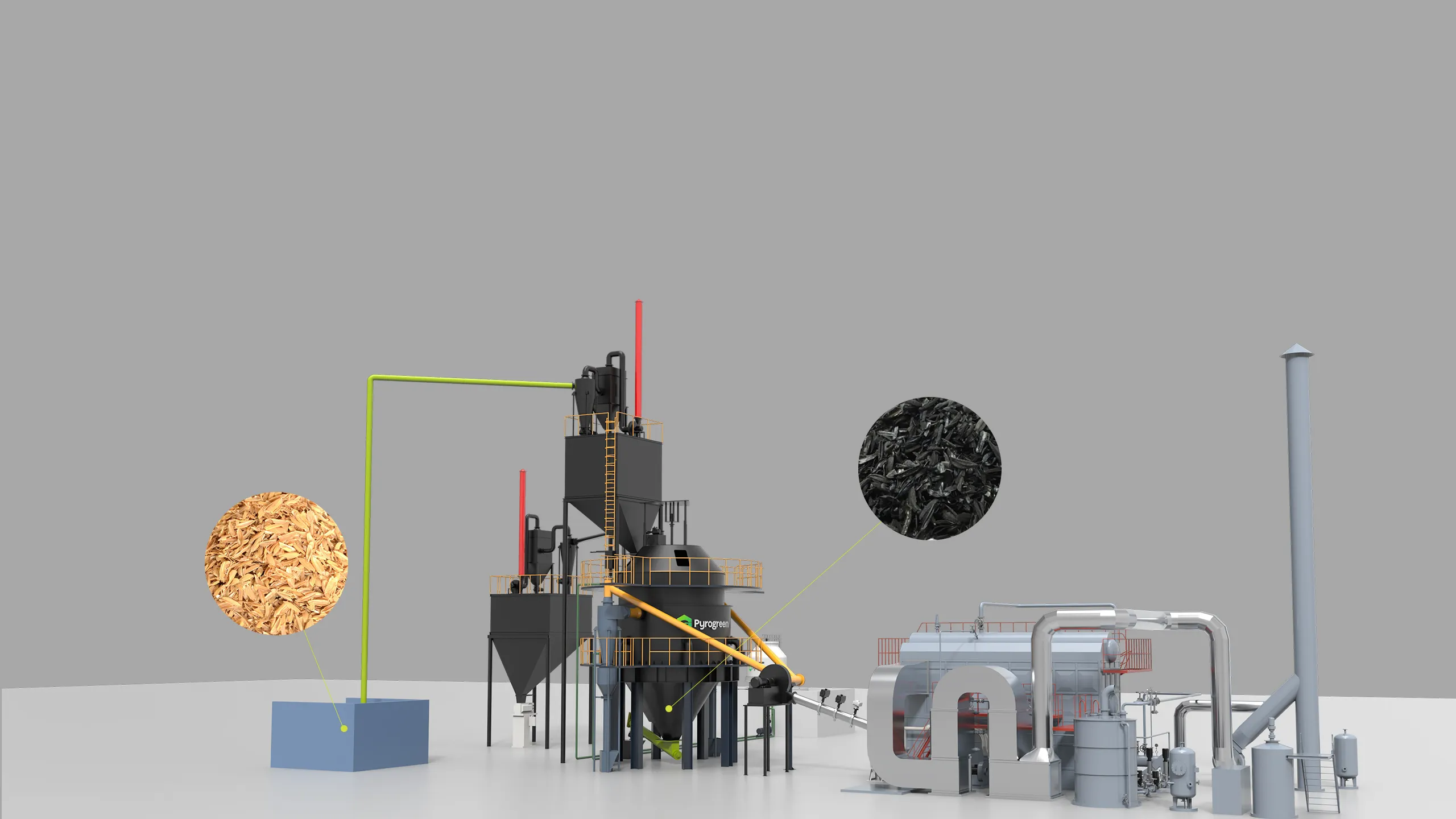 Pyrogreen energy's biomass making system: Pyrogreen energy's biomass making system , Biomass Downdraft Fixed Bed Carbonizer