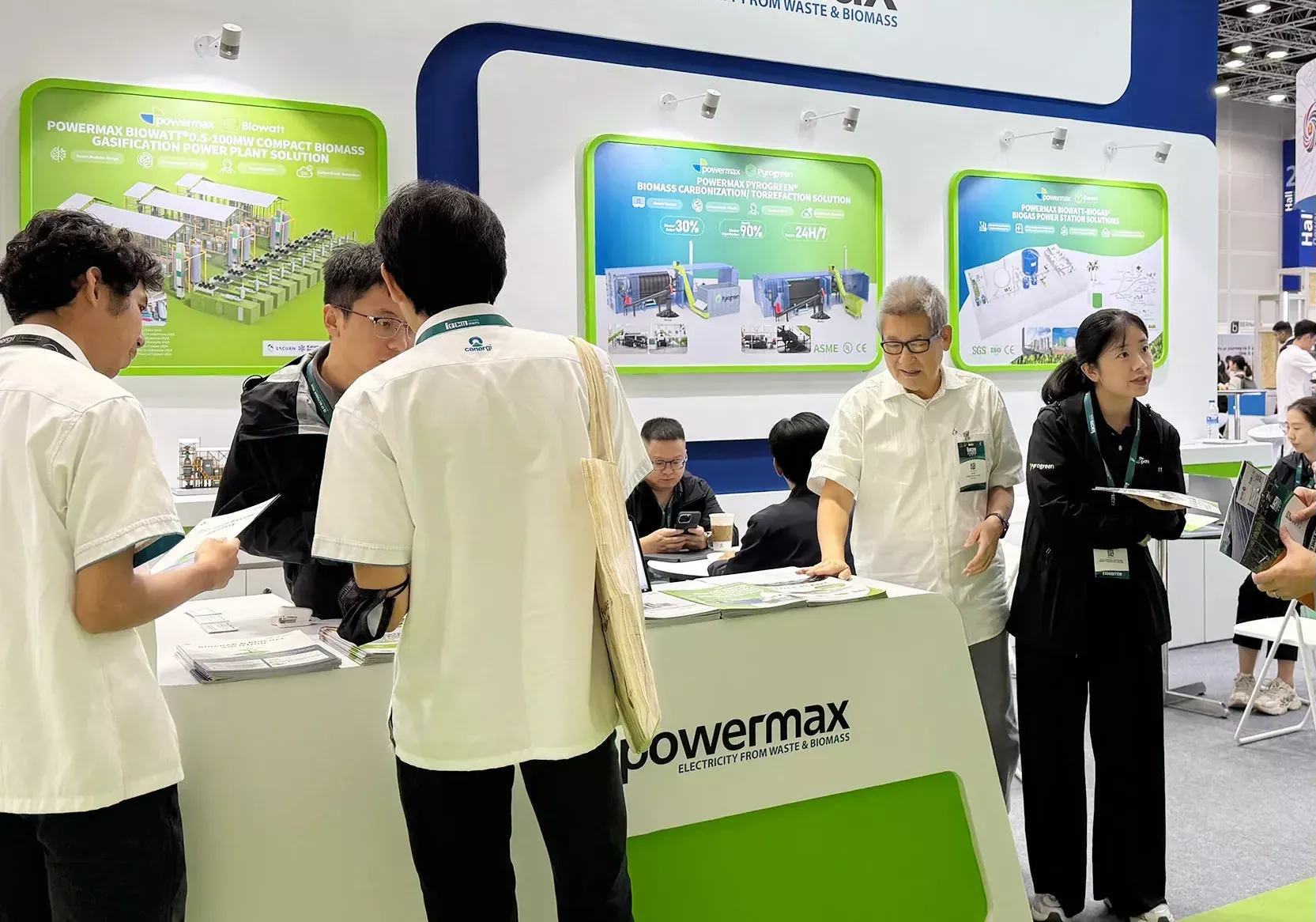 Biomass carbonization and gasification technologies for processing palm oil residues (POME) into clean energy at IGEM 2025.