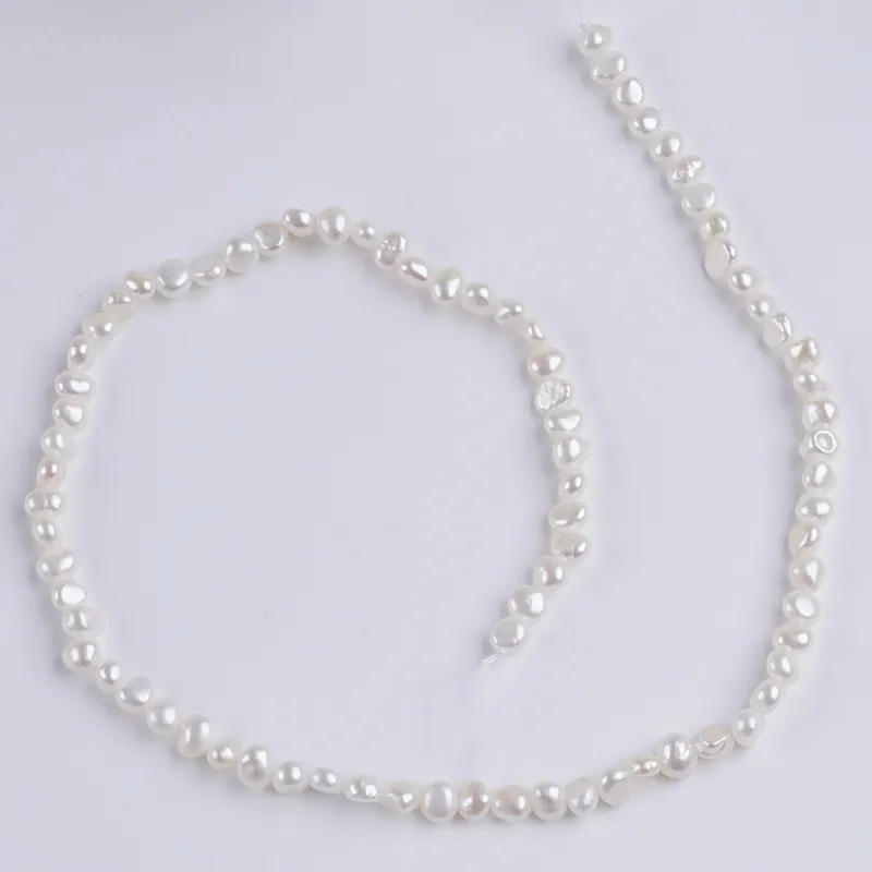 Pearl Strand China 4-5mm White Color Natural Baroque Pearl String For Jewelry Making DKST9724