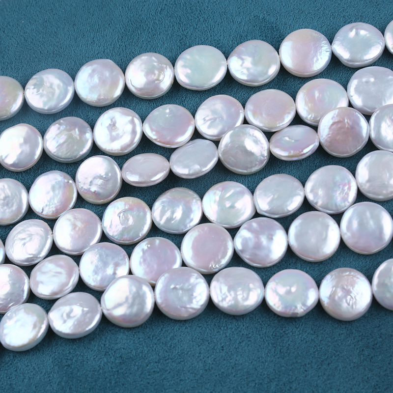 Proveedor de Perlas de Agua Dulce 13-15mm Collar de Perlas Blancas en Forma de Moneda