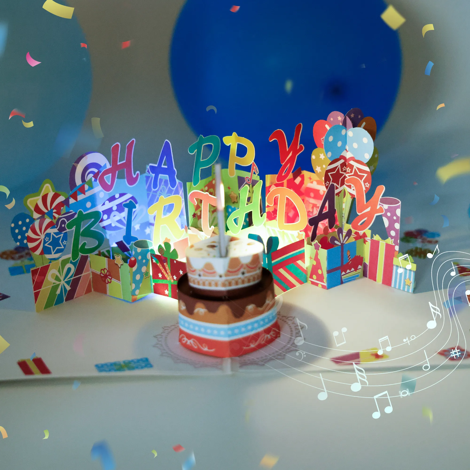New 3D Pop Up Blowable Birthday Card with Lights Music