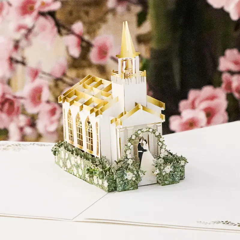 Gold Church Wedding Pop-Up Card