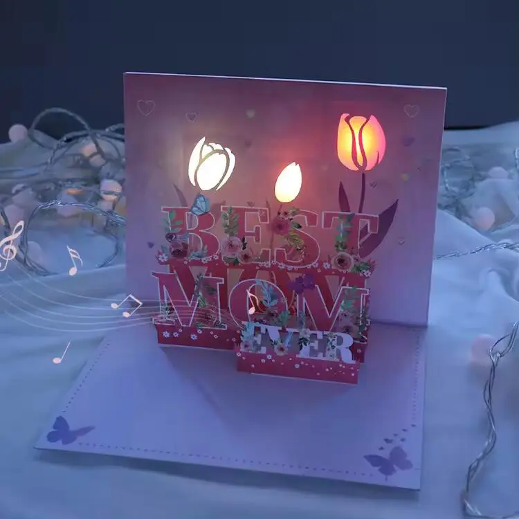 Tulips Musical Pop Up Card With Lights