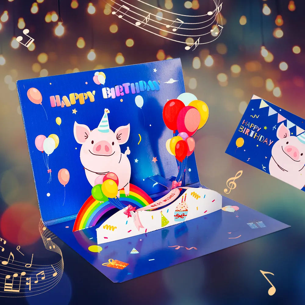 Piggy Tunes for Your Birthday – Pop-Up Card