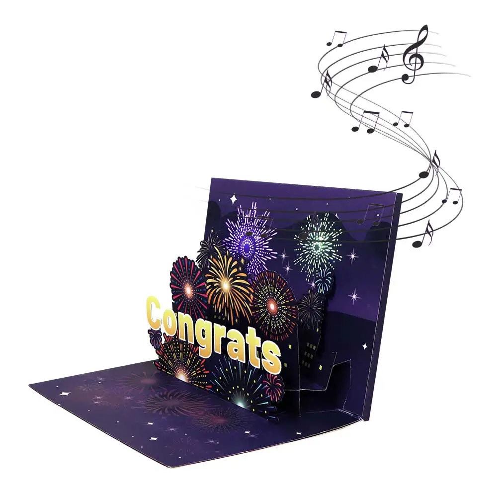 Congrats Firework Muisc Pop-Up Card