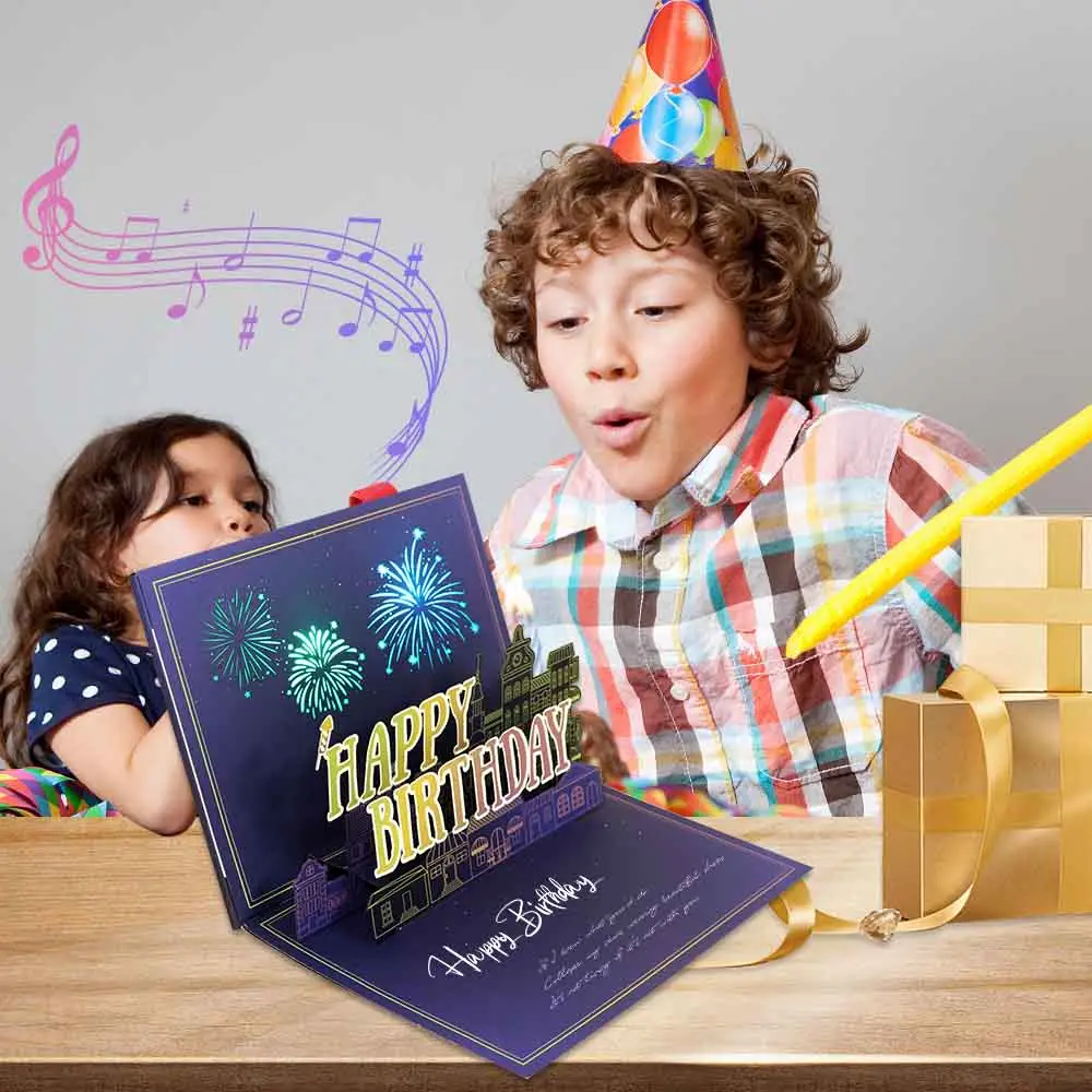 Happy Birthday Firework Music Pop-Up Card
