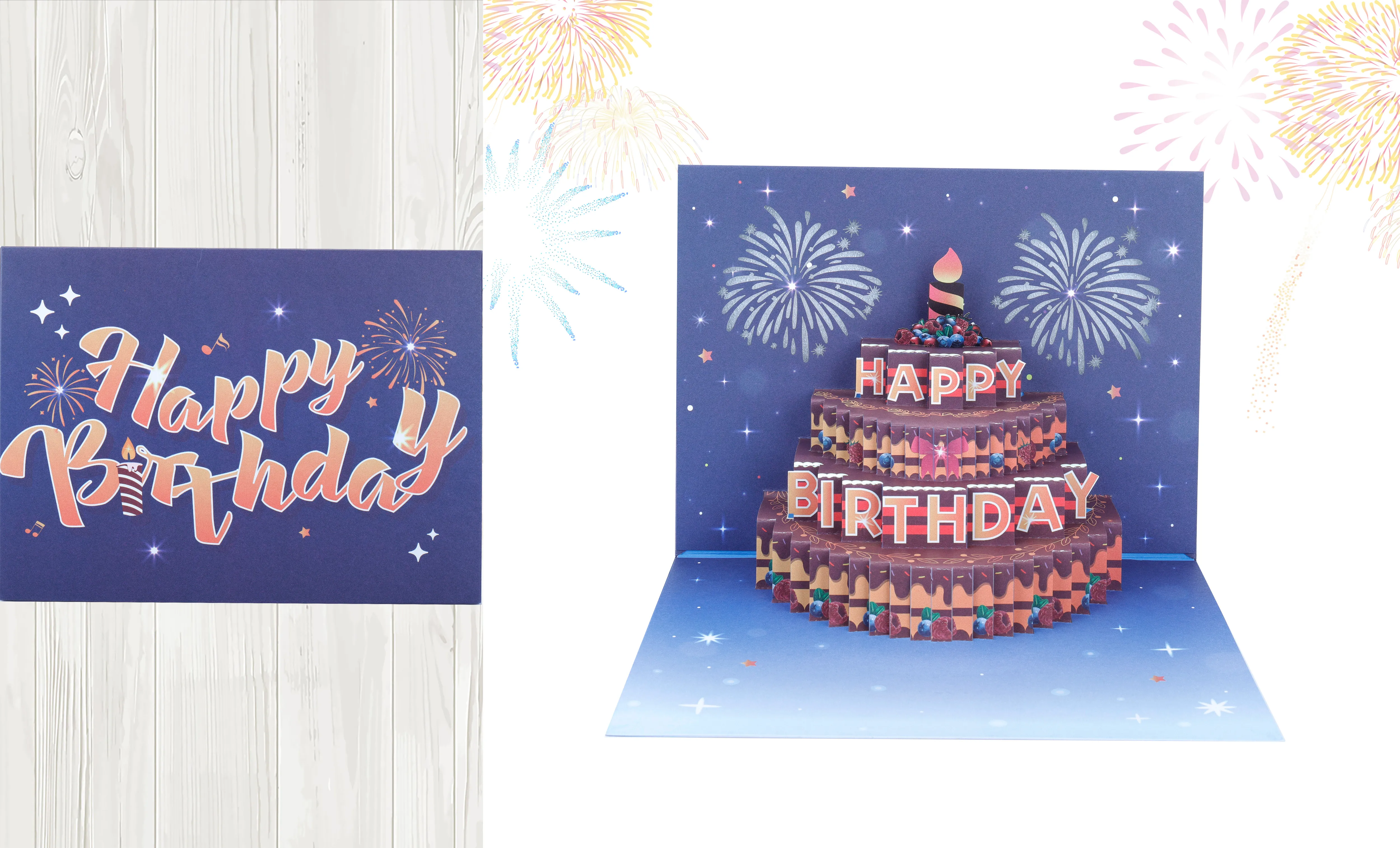 90°Happy Birthday Firework Card