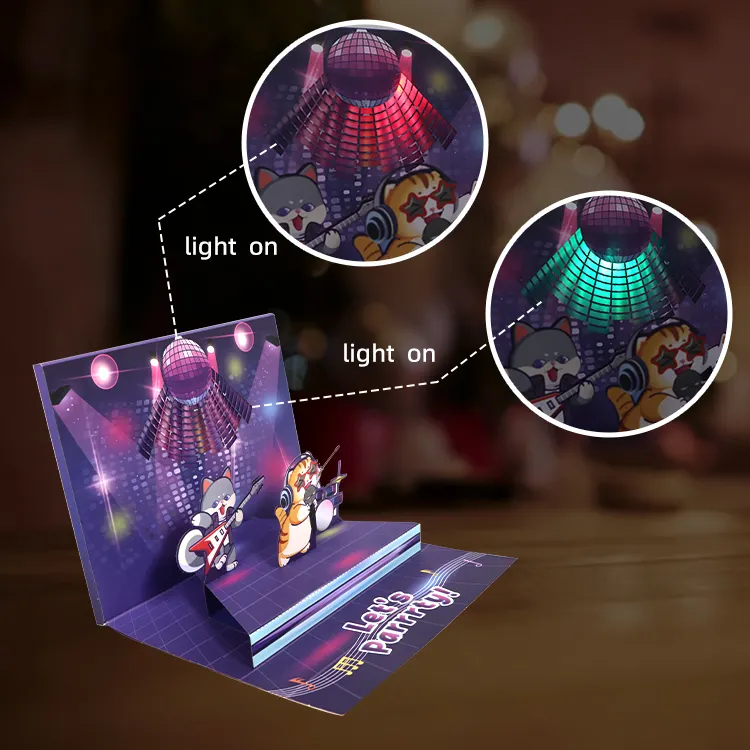 Disco Cat Birthday Music Pop-Up Card